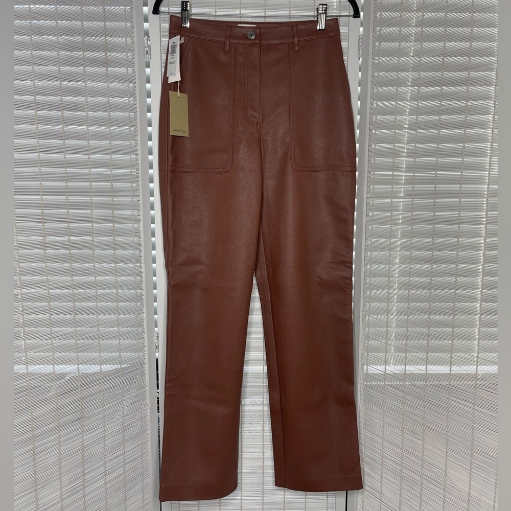 Wilfred Free Faux Leather Lucy Pants Mocha Sorbet Straight Leg Size 4 NWT